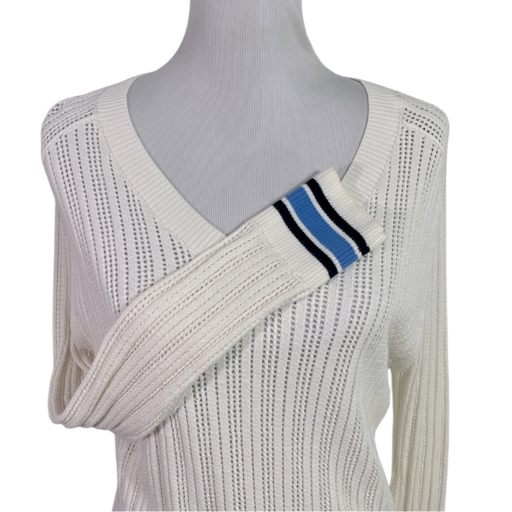 Tory Burch Tory Sport Cream Ozzy Cutwork Detail V-Neck Sweater Size XL - Picture 2 of 6